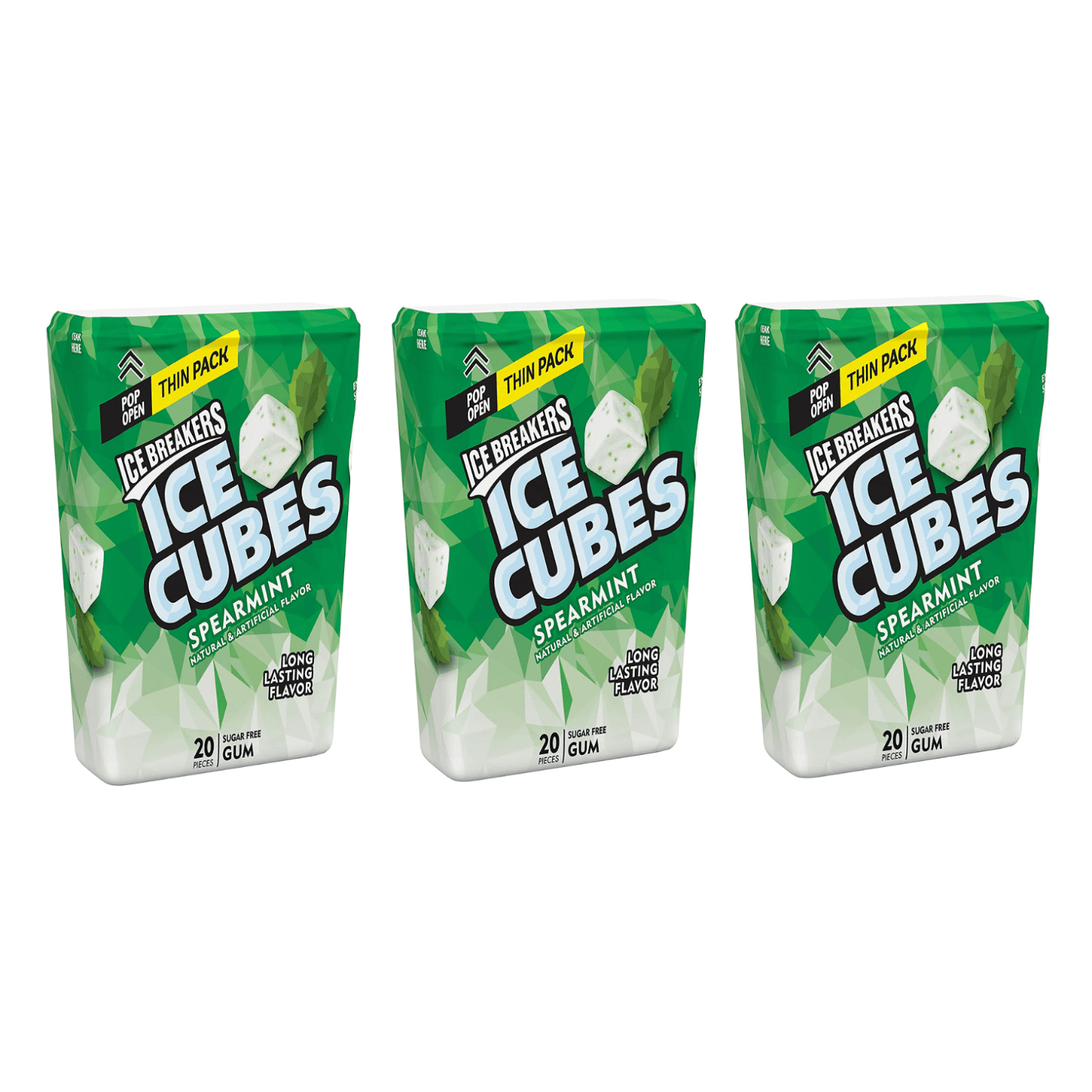 ICE BREAKER ICE CUBES Spearmint Sugar Free Gum, 1.62 oz Thin (3 Count, 20 Piece)