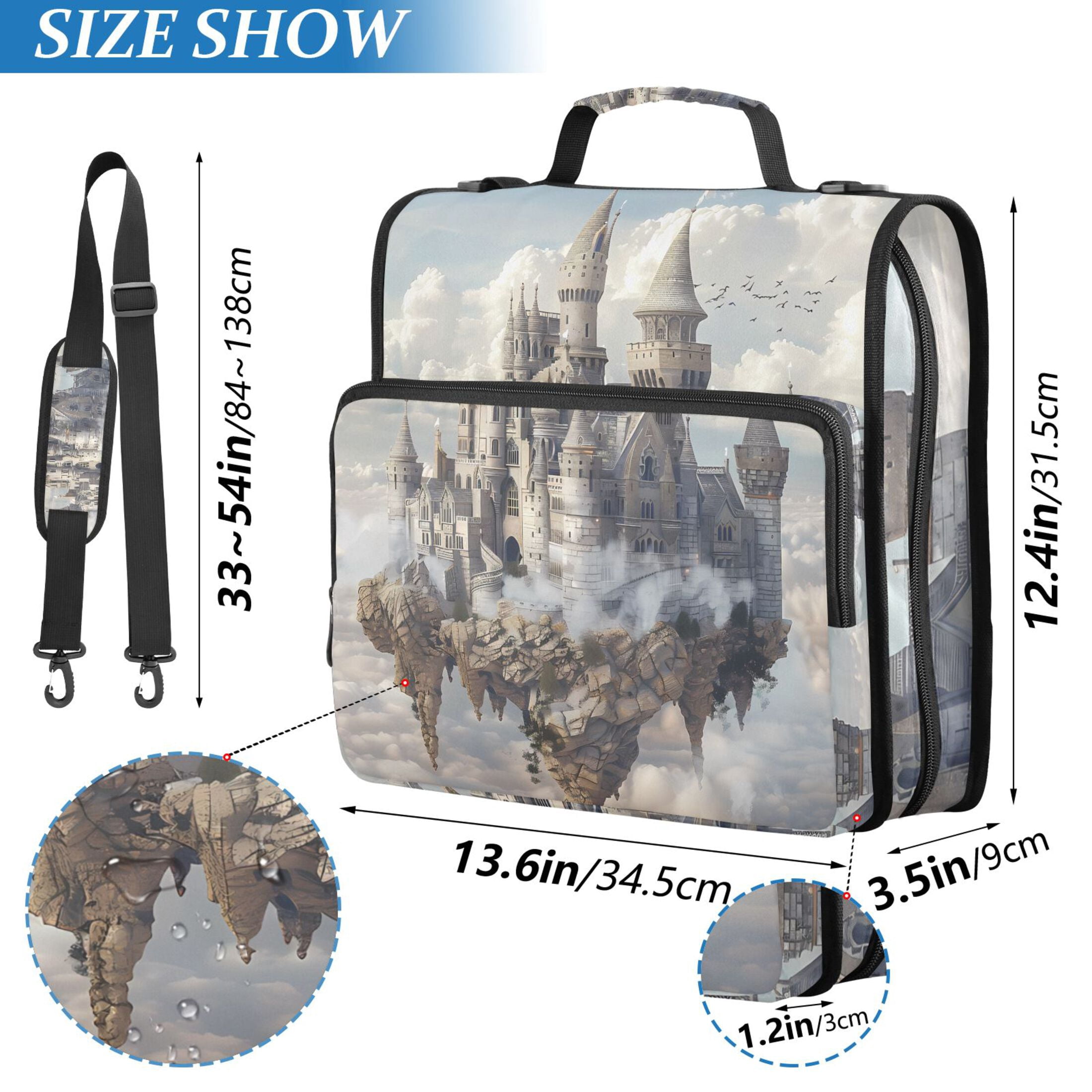 3 Ring Zipper Binder with Shoulder Strap Waterproof Trapper Keeper 2 Inch D-Ring 500 Sheets Capacity Castles Float in Air