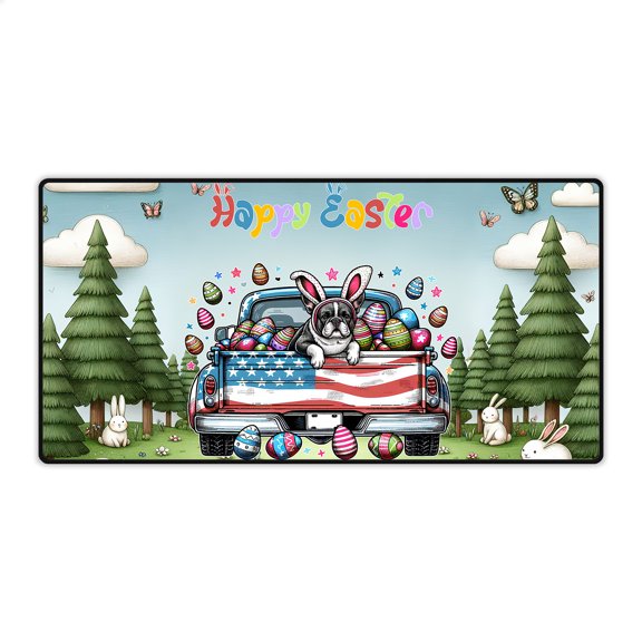 Happy Easter French Bulldog American Flag Truck Bunny Ears Desk Mat Full Keyboard Mouse Pad Dog Lover Gifts Large Mousepad - 03001