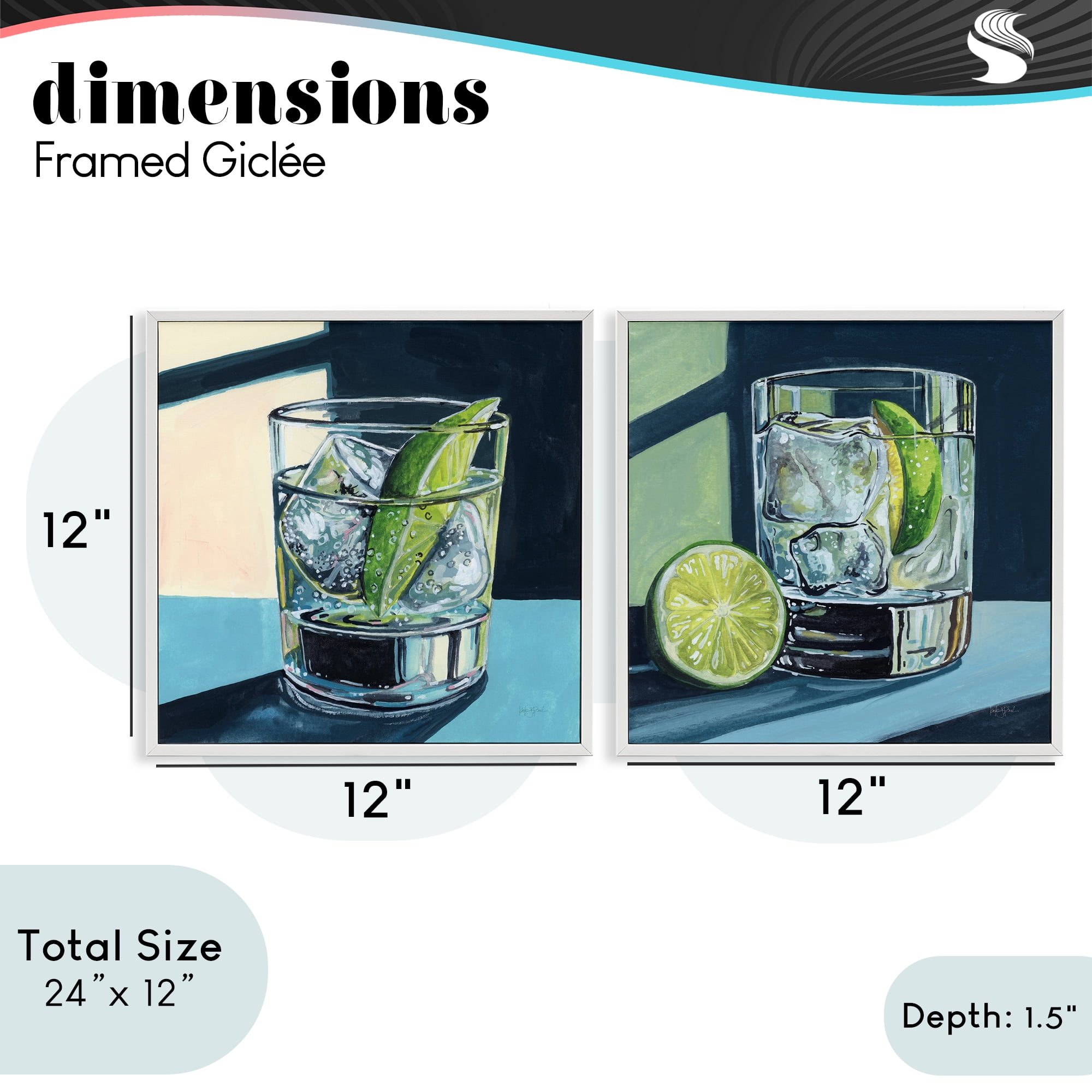 Stupell Industries Strong Gin Tonic Cocktail 2 Piece White Framed Giclee Art Set, design by Kate Jarvik Birch
