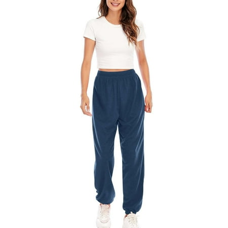 Cyber_monday Deals!Up to 60% Off! Ganfancp Women Sweatpants Women Sweatpants High Waist Sweatpants Solid Color Plus Size Sweatpants Fashion Straight Leg Corset Trousers Leisure Pants Navy XL