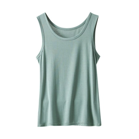 Womens Tank Tops with Built in Bra 2025 Casual Boatneck Sleeveless Basic Workout Top Padded Bra Camisole Undershirt