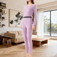 thumbnail image 4 of DPTALR Ladies' Casual Long Sleeve Round Neck Thermal Underwear Set with Top and Pants,Purple,Size XL, 4 of 6