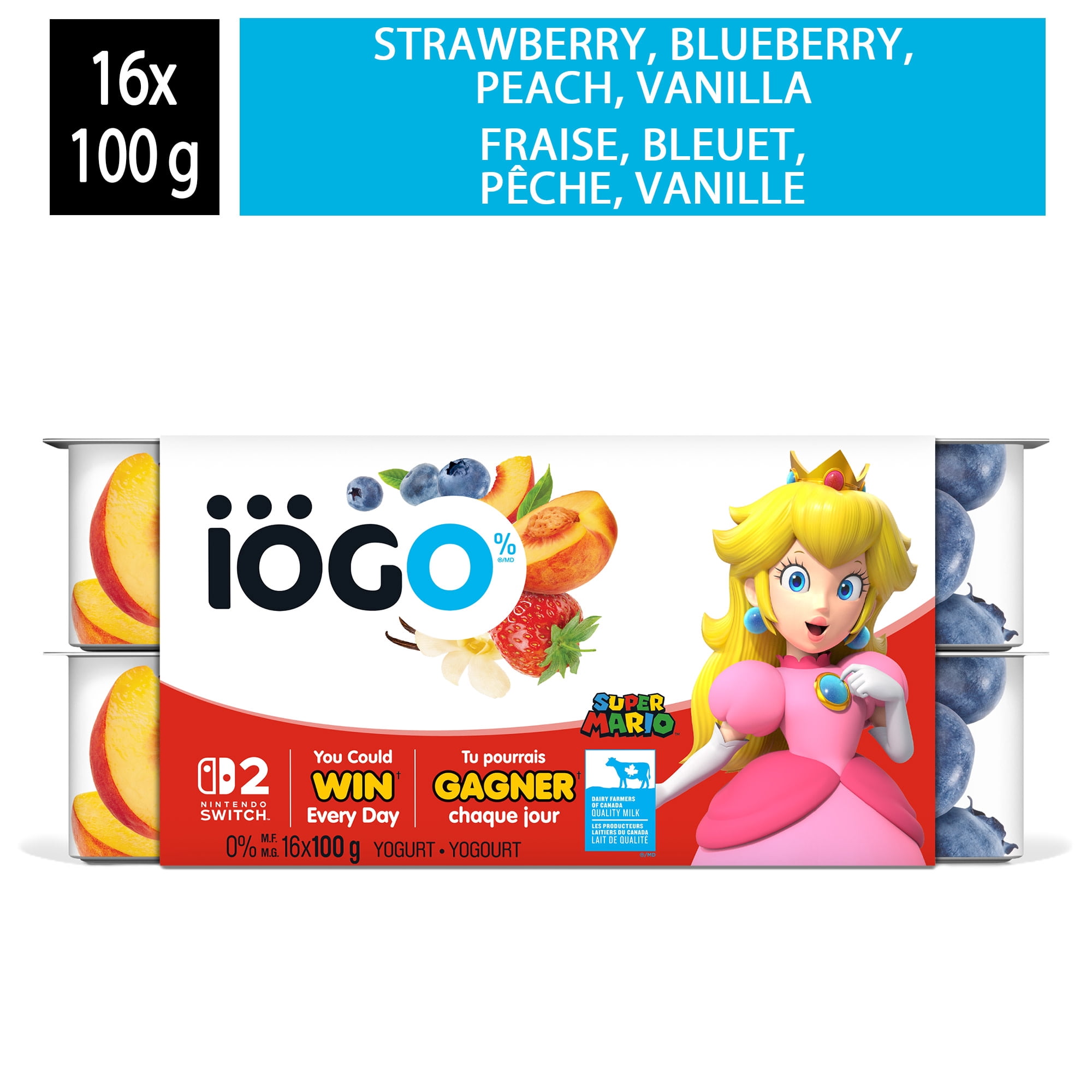 iÖGO Pots de yogourt sans matière grasse fraise/bleuet/pêche/vanille 0 %