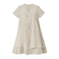 thumbnail image 4 of Women's Short Sleeve V-Neck A-Line Dress Solid Color Mid-Waist Summer Casual, 4 of 7