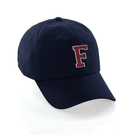 Customized Letter Intial Baseball Hat A to Z Team Colors, Navy Cap White Red Letter F