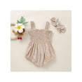 thumbnail image 4 of Elippeo Baby Girls 2Pcs Summer Outfits 3 6 12 18 Months Sleeveless Frill Smocked Strap Romper with Headband Set, 4 of 9