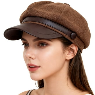 Penkiiy Women Newsboy Hats Leather Visor Beret Cabbie Hat Vintage