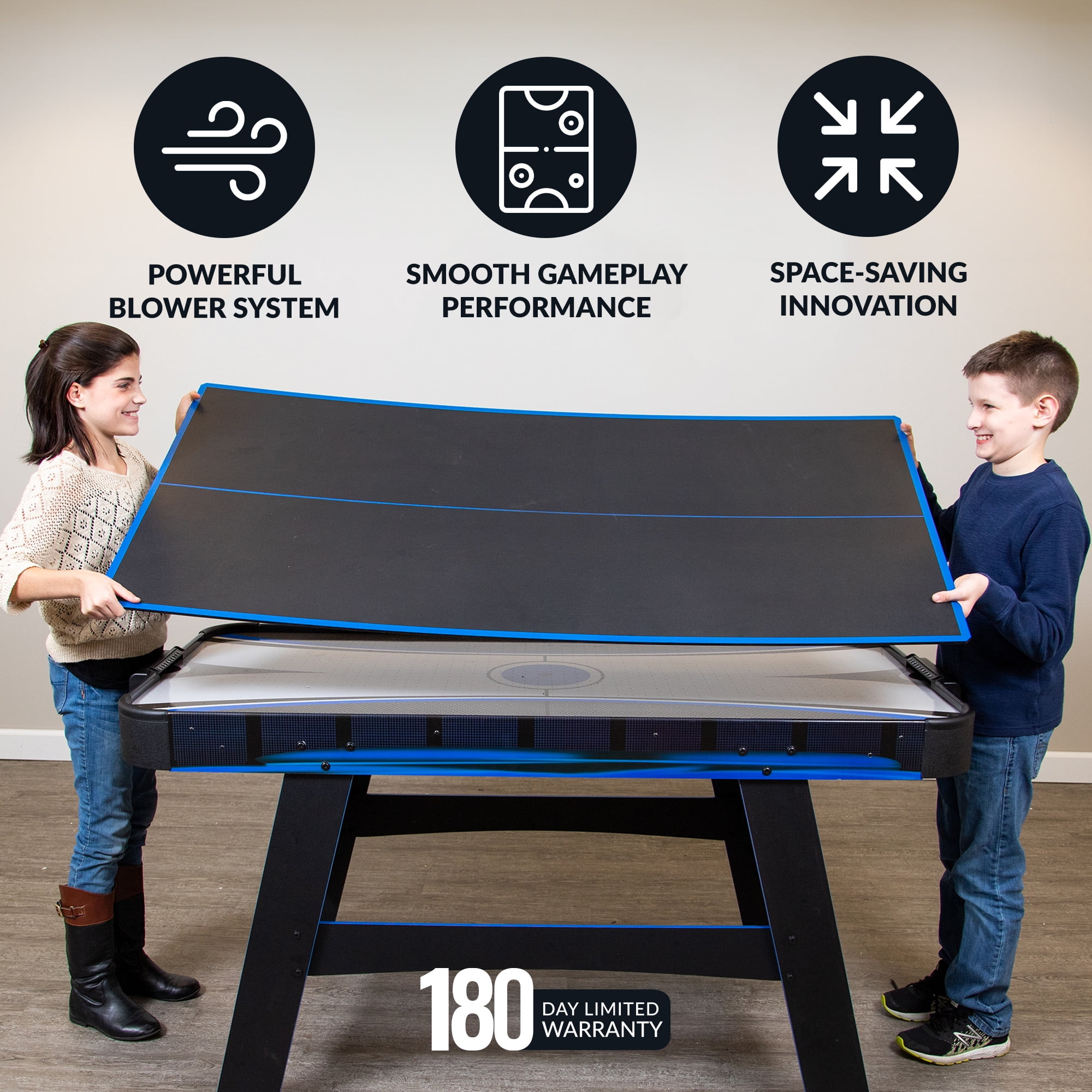 Hathaway Bandit 5-Ft Air Hockey Table for Home Game Room - With Table Tennis Top, Manual Scoring, High-Output Blower, Vibrant Graphics, Strikers & Pucks - Black and Blue Finish