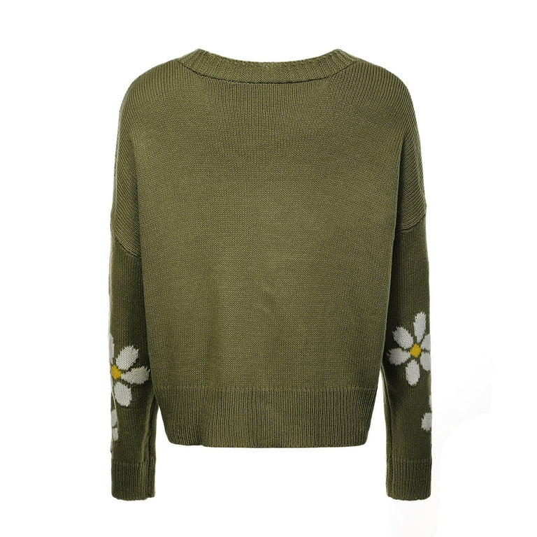 Women's Floral Print Knit Cardigan Sweater Long Sleeve V