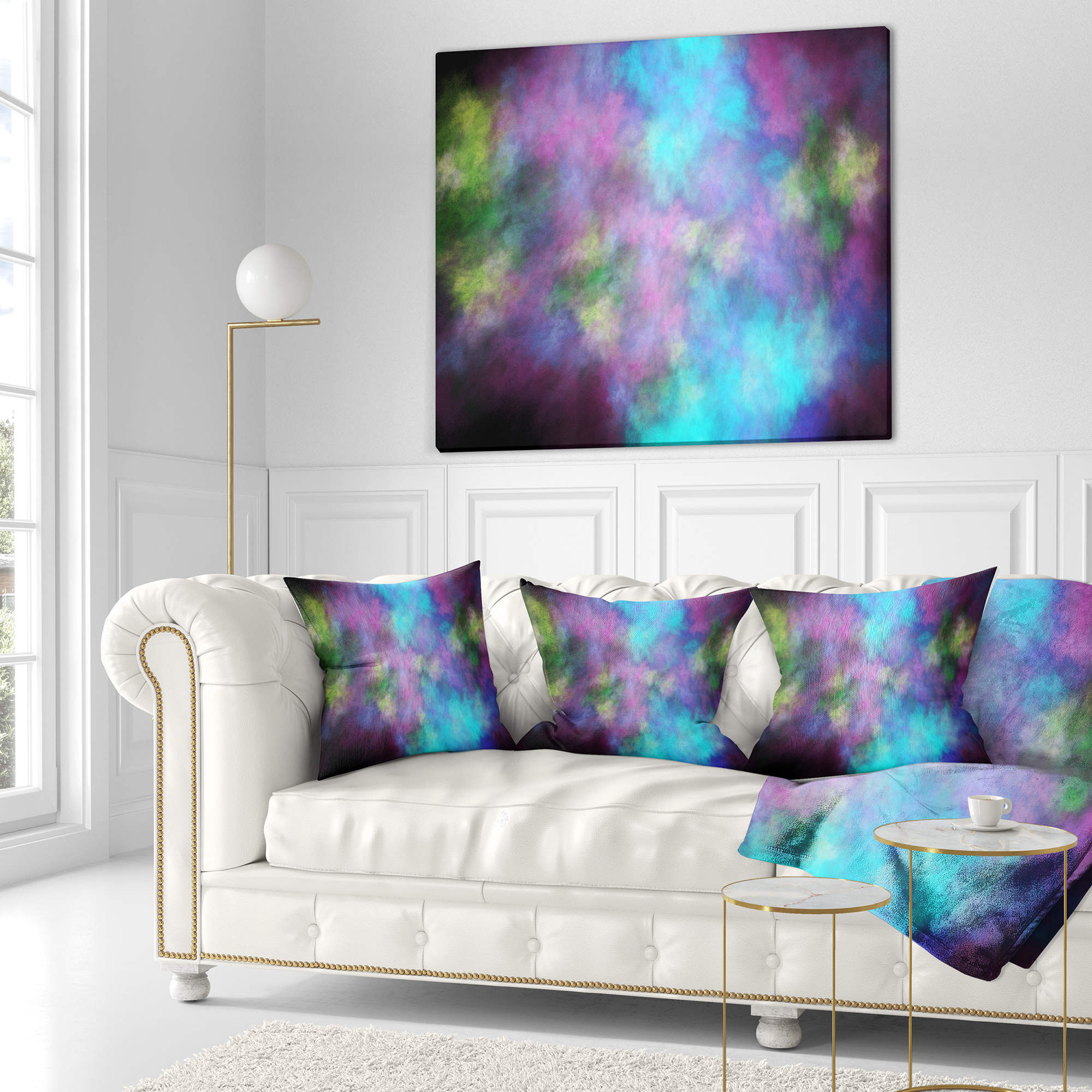 Designart Perfect Blue Purple Starry Sky - Abstract Throw Pillow - 16x16