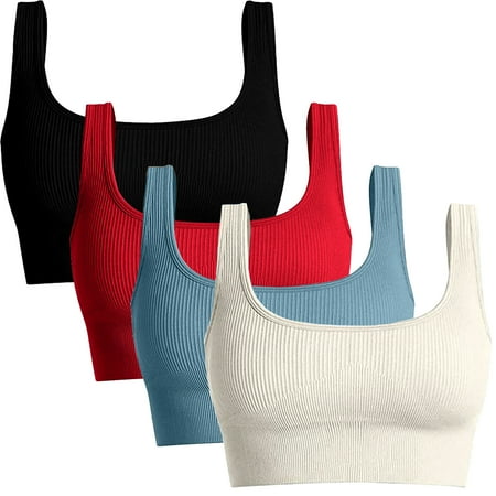 

Elbourn Women s 1 Piece Medium Support Tank Top Ribbed Seamless Removable Cups Workout Exercise Sport Bra