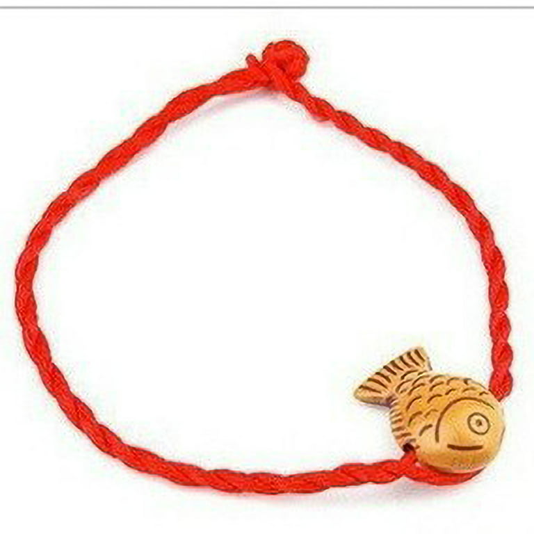 Pudcoco Red Rope Bracelet Imitation Wood Resin Fish Hand Rope Prefect Gift for Women Men, adult Unisex, Size: One Size