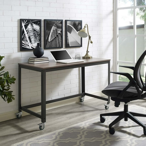 Modway Vivify Mobile Metal & Wood Writing Desk in Gray and Walnut