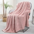 thumbnail image 4 of Exclusivo Mezcla Large Flannel Fleece Throw Blanket, Jacquard Weave Leaves Pattern (50" x 70", Pink), 4 of 9