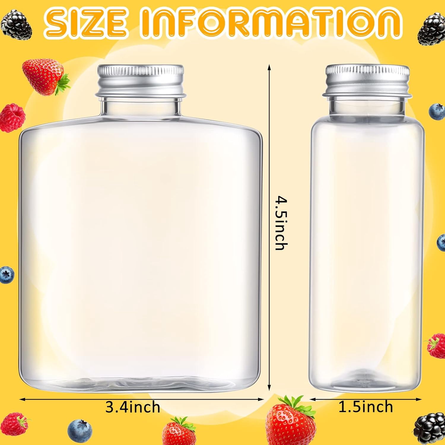 JUMRHFAN 24 Pack Plastic Bottles with Caps, Clear Juice Bottles Flat Water Bottle Plastic Flask Bottle Reusable Mini Beverage Container for Drinks, Milk, Tea, Alcohol, Liquor (10 oz)