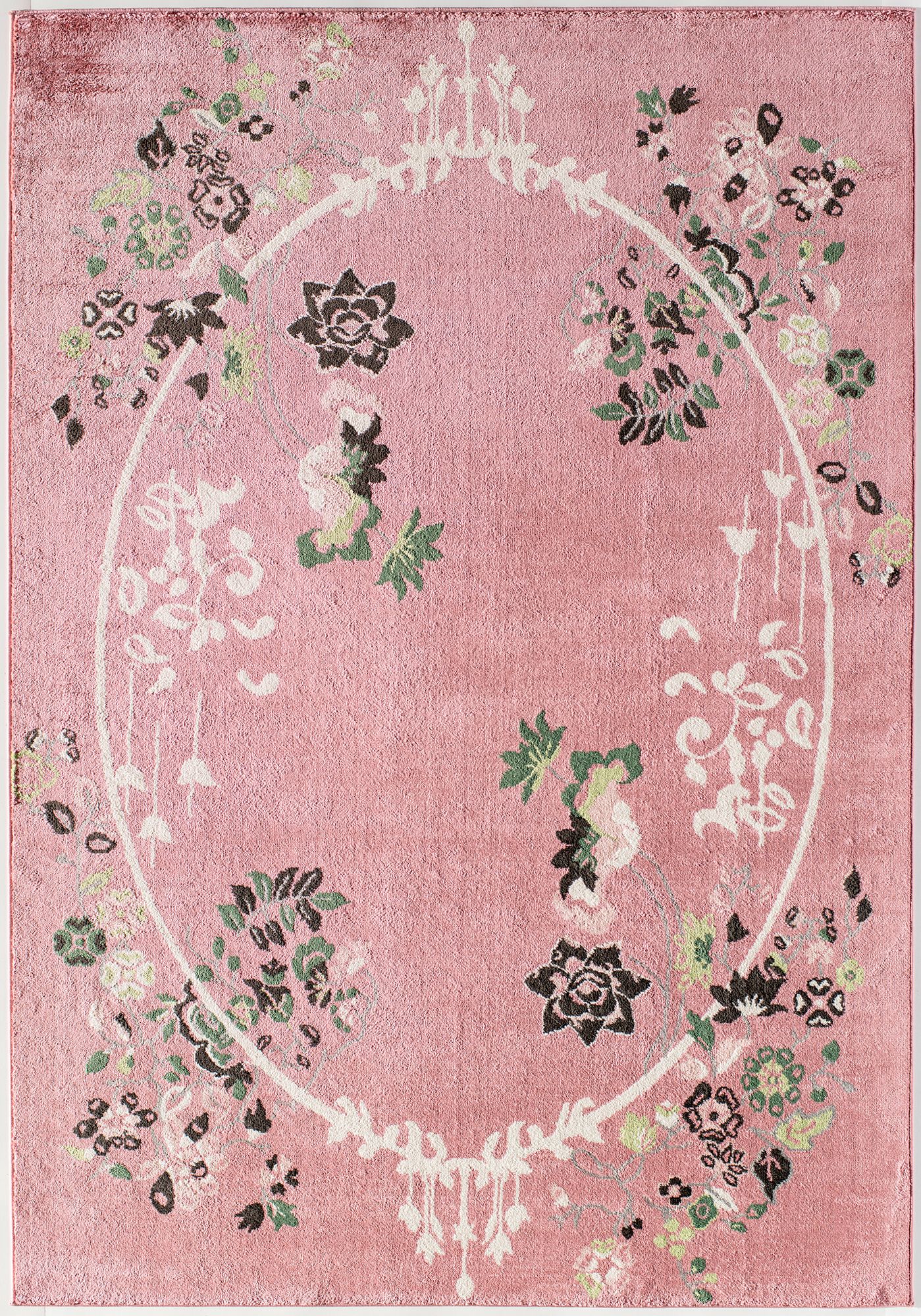 Rugs America Hanna VA20C Pink Magnolia Floral Transitional Pink Area Rug, 5'x7'