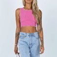 thumbnail image 3 of Top corto con cuello redondo, versátil, sin mangas, transpirable, con espalda cruzada, camisetas sin mangas para mujeres y niñas, rosa S, 3 of 8