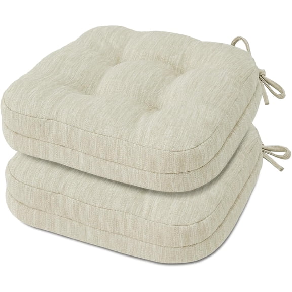 Dining Chair Cushions Set of 6, Dual-Layer Memory Foam Kitchen Chair Cushions, Patented Design Seat Pads with Ties, 16.5 x 16.5 x 3.5 in, Beige