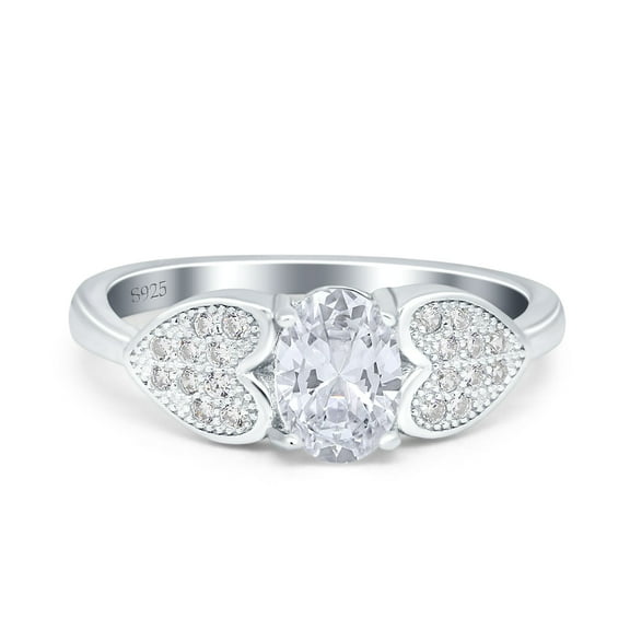 Simulated Cubic Zirconia Size-5 Fashion Heart Ring Wedding Bridal Oval Round 925 Sterling Silver