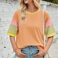 thumbnail image 2 of Olyvenn Oversized Color Block T Shirts for Women Girls Y2K Tops 2025 Fashion Short Sleeve Drop Shoulder Shirts Going Out Tops Orange 12-14, 2 of 5