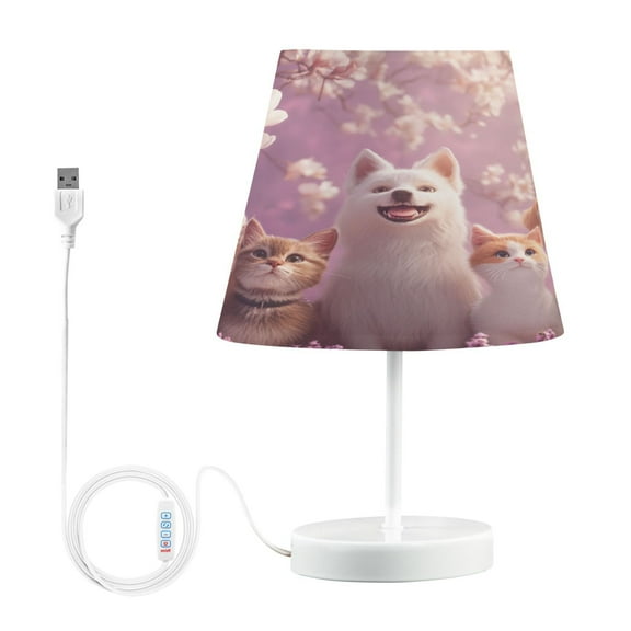 BZSMCE Table Lamp Creative Cats and Dogs with Flowers Simple Pattern Night Light