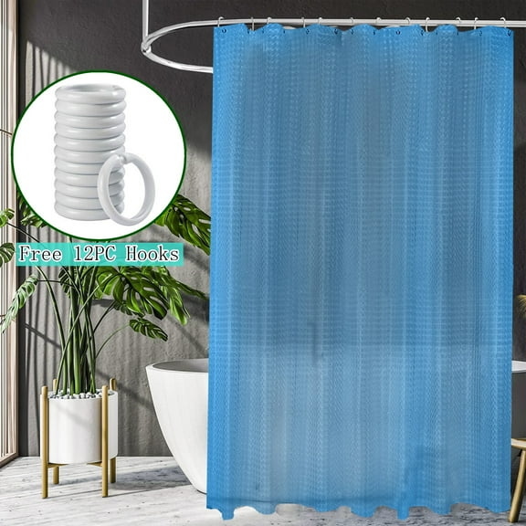Bxaolu Luxury Soft Shower Curtain Liner, EVA Clear Heavy Duty Shower Curtain and Liner, 71x71 Plastic Weighted Grommets Bathroom Shower Liner with 12 Hooks, Blue