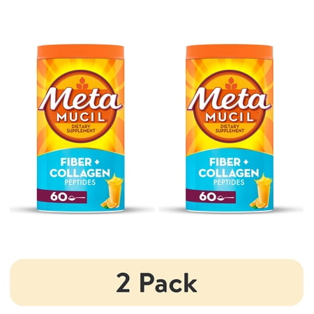 (2 pack) Metamucil GLP-1 Friendly Fiber Supplement with Collagen, Sugar Free Orange, 60 Servings