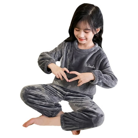 

ZHAGHMIN Winter Flannel Clothes Pajamas Set for Toddler Girls Fluffy Sweatshirt Top and Pants Warm Soft Fuzzy Homewear Sweatpants Suits Grey Size120