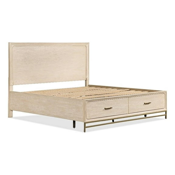 Furniture of America Don Wood and Metal Panel King Bed in Light Oak