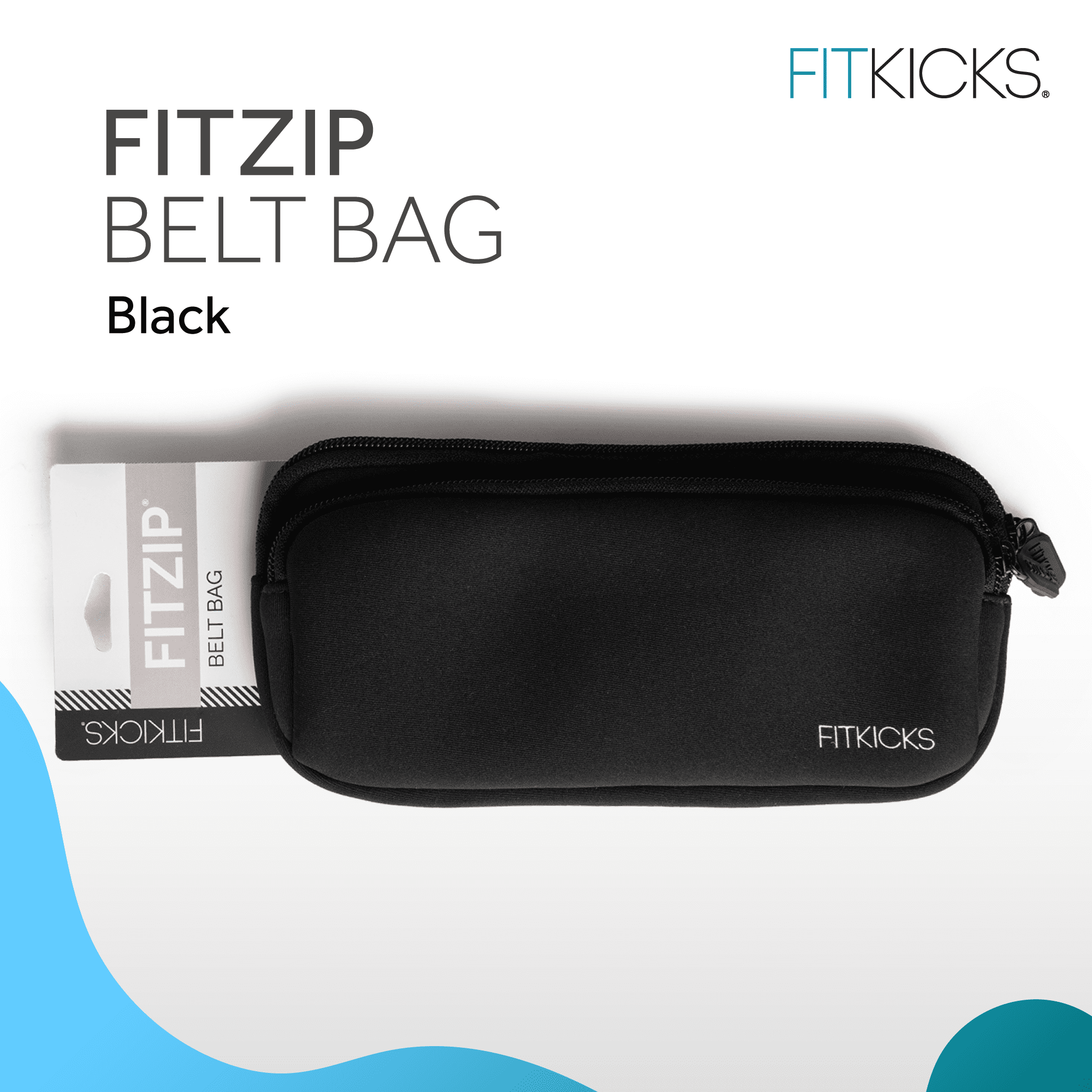 FITKICKS FITZIP Belt Crossbody Bag Fanny Pack Waist Pouch with Adjustable Strap, Black (Unisex)