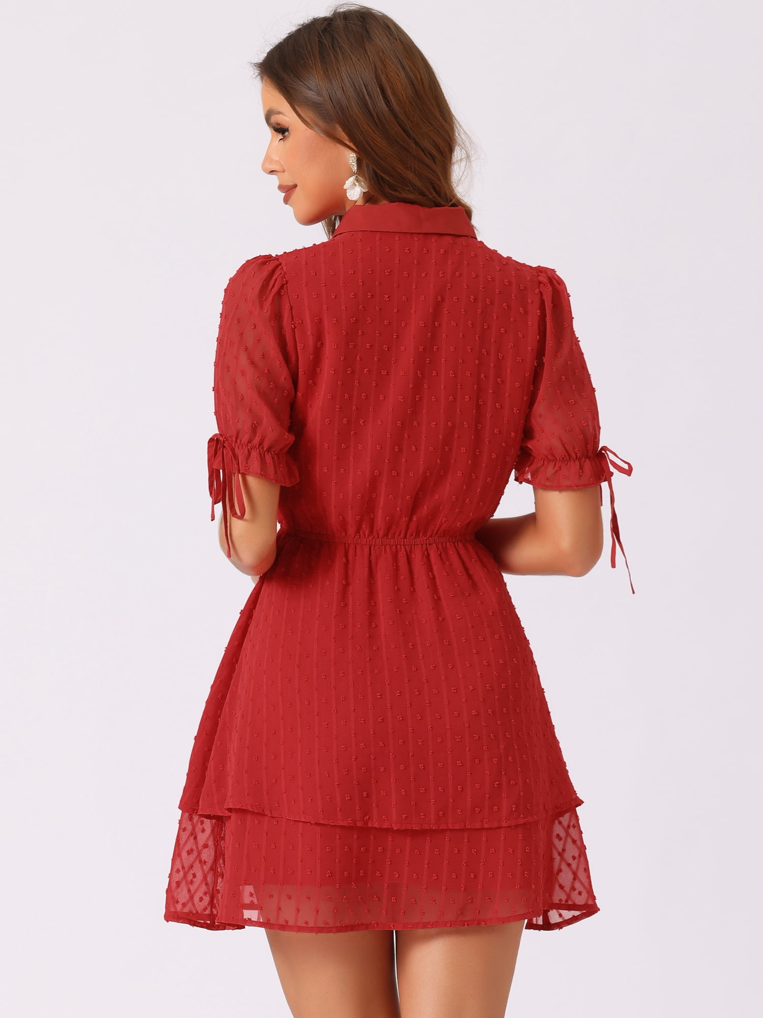 DARING DIVA Solid Short Sleeve A-Line Shirt Dress L Red