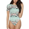 thumbnail image 2 of Uemuo Cute Panda Pattern Women's One Piece Short Sleeve Swimsuit Rash Guard Surfing Modest Quick-drying Swimsuit Beach Essentials-X-Large, 2 of 9