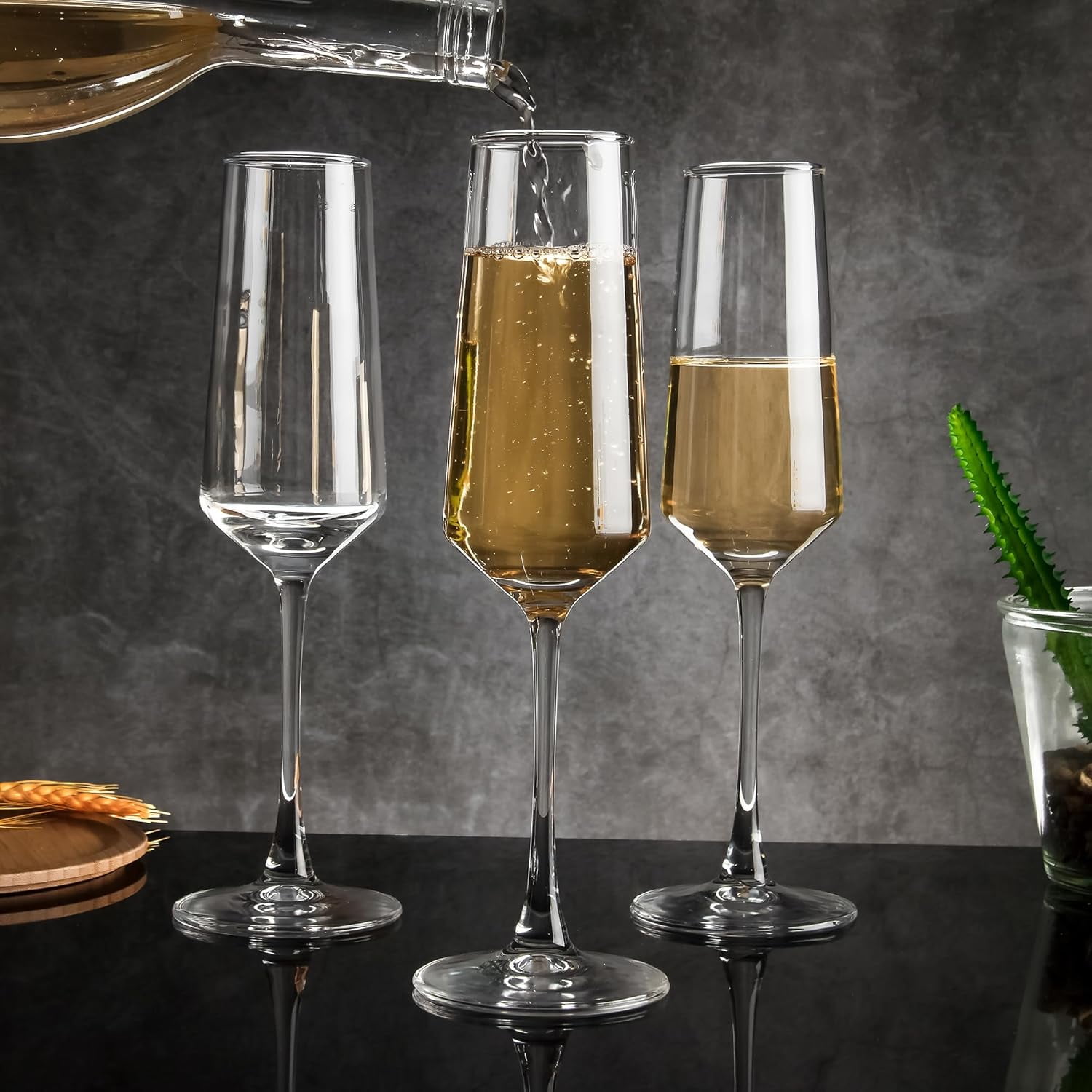 Champagne Glasses Set of 12, Elegant Champagne Flutes, Modern Sparkling Wine Glasses for Home Bar, Wedding, Anniversary, 7.5 oz, Clear