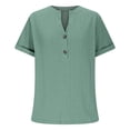 thumbnail image 4 of Yuyuzo Womens Tops Short Sleeve Shirts Button up V Neck T Shirts Solid Color Loose Fitted Blouses, 4 of 6