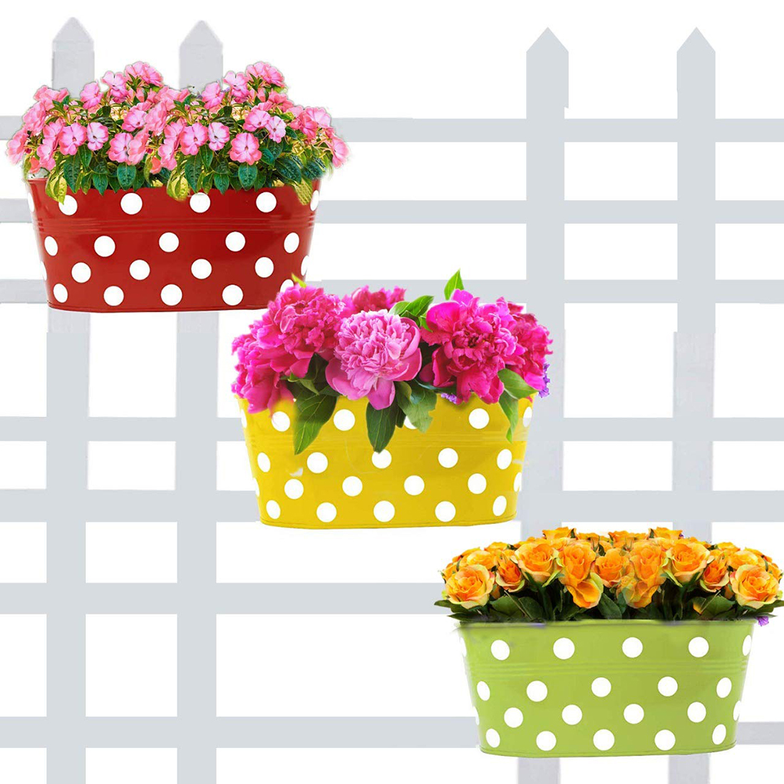 Kraft Seeds Metal Hanging Handpainted Planter (Multicolor, Pack of 3