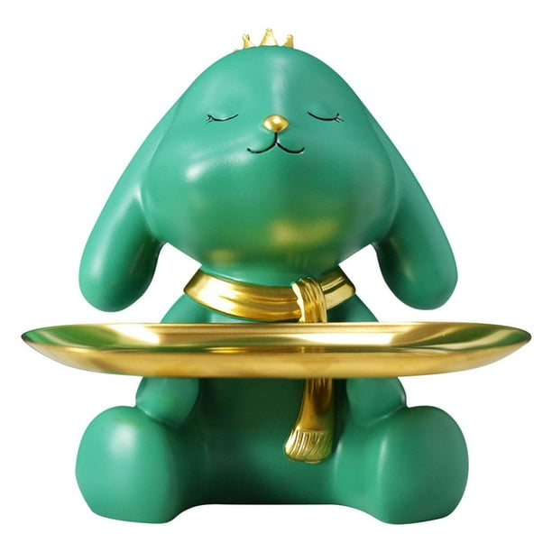 Estatua moderna bandeja del almacenamiento tenencia del conejo verde Gloria Escultura de escritorio