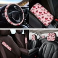 thumbnail image 4 of Jeiento Pink Strawberry Car Seat Cover Full Set with Steering Wheel Cover Floral Seat Belt Strap Pads Cup Coasters Armrest Cover Pad Auto Head Rest Cover Keychain, Set of 14 Auto Accessory Decor, 4 of 7