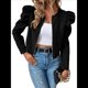 thumbnail image 2 of Chaqueta Corta de Larga para Mujer, con Cremallera, Abrigo, Ropa de Abrigo, Atuendo de Otoño, Chaquetones Negro XL, 2 of 8