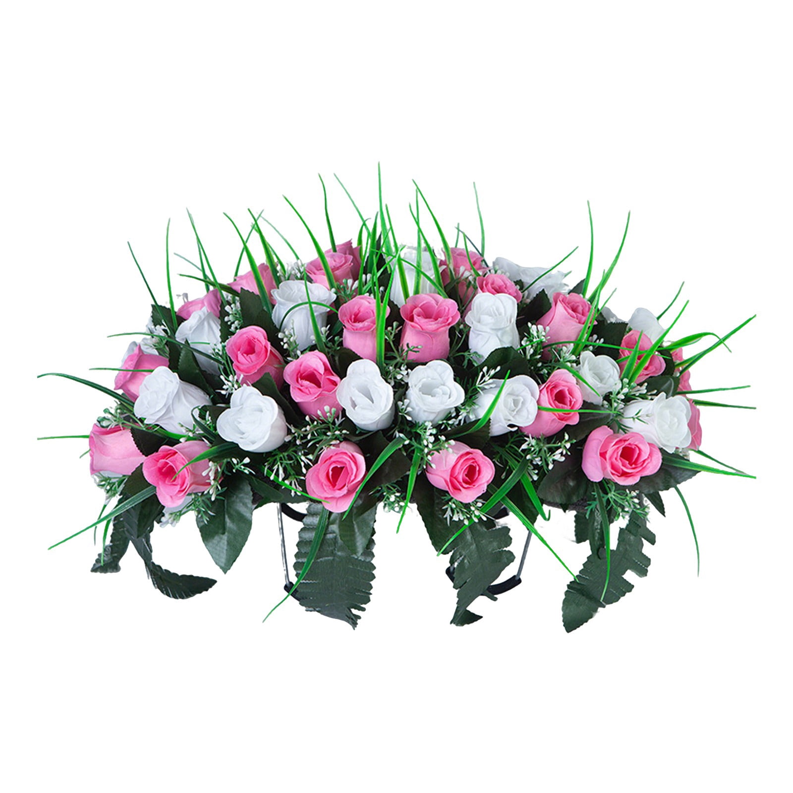 Headstone Flower Saddle Artificial Cemetery Flowers Grave Flowers For Cemetery Headstone Flower Saddle Red Rose Combination Outdoor Memorial Day Decorations Funeral Tribute Arrangement