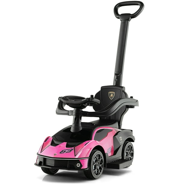 3 in 1 Licensed Lamborghini Ride on Push Car with Handle Guardrail Pink costway