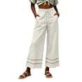 thumbnail image 2 of Tqcoqu Women's Wide Leg Cropped Pants,Eyelet Embroidered Hem Drawstring Elastic Waist Trendy Loose Pants,White Women's S-XXL, 2 of 6