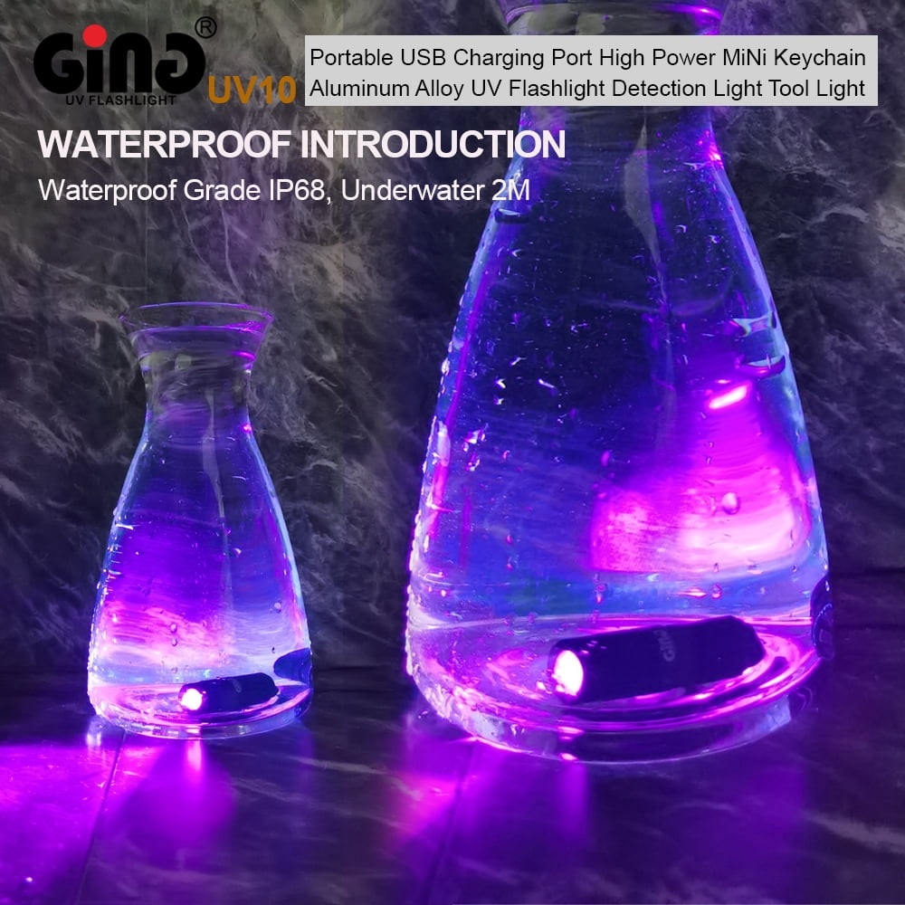 GING UV FLASHLIGHT 395nm Flashlight LED High-Power USB Rechargeable Mini Keychain UV Torch for Glue,Lamp -Spot Scorpions, Pet Urine, Counterfeit Money, Resin…(UV10-395nm)