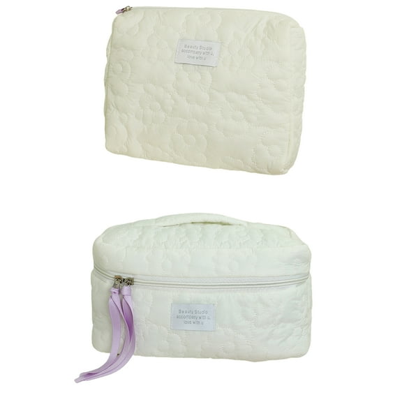 NUZYZ 2Pcs Women Makeup Bag Portable Cotton Cosmetic Bag with Zipper Closure Large Capacity Travel Toiletry Bag A Large One And A Small One