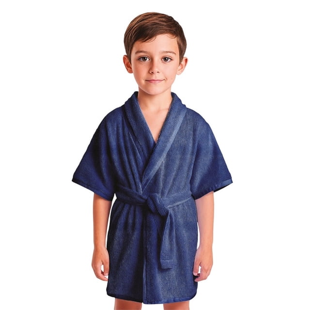 Bata Baño Suave Liso Comodo Tamaño Infantil Azul Marino Algodón Concord