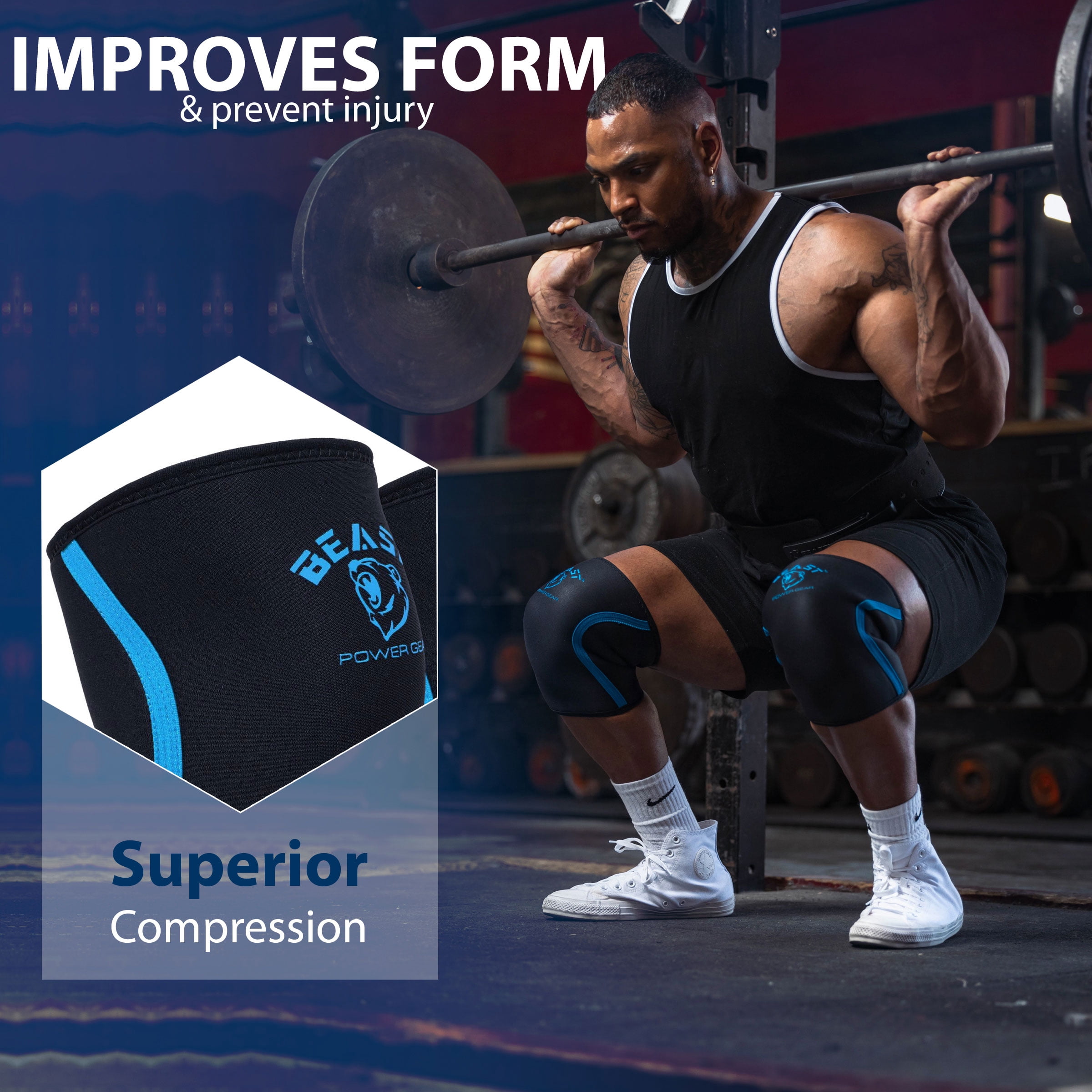 Neoprene Compression Knee Sleeves 7MM (Pair) Enhanced Knee Support in Squats Powerlifting Weightlifting and Wrestling – Unisex