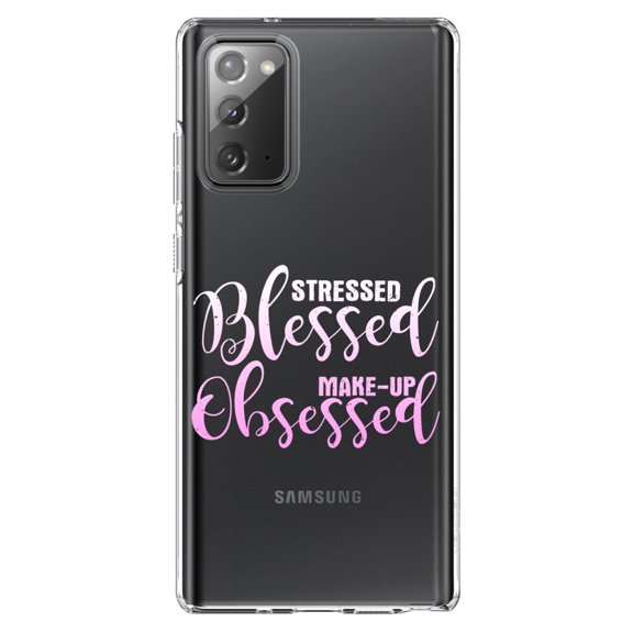 DistinctInk Clear Shockproof Hybrid Case for Galaxy Note 20 ULTRA (6.9" Screen) - TPU Bumper Acrylic Back Tempered Glass Screen Protector - Stressed Blessed Make Up Obsessed