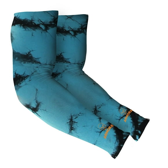 ARMORAY Arm Sleeves - UV Sun Protection - Tattoo Cover Up - Athletic Sports Sleeves - Black Teal Tie & Dye - Unisex Adults - Large
