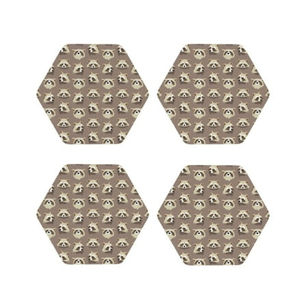 

Fuzoiu Raccoon Print Leather Coasters Set Drink Coasters Set of 4 for Tabletop Protection Durable PVC Coasters Home Décor and Housewarming Gift-Hexagon