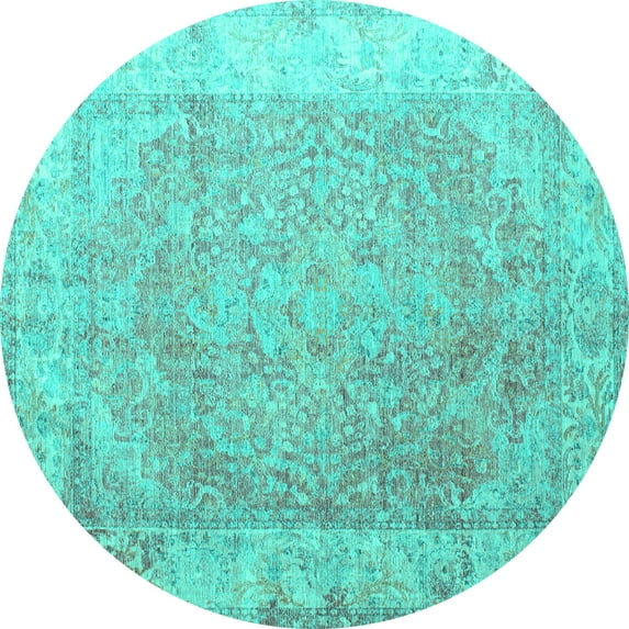 Ahgly Company Machine Washable Indoor Round Abstract Turquoise Blue Contemporary Area Rugs, 7' Round